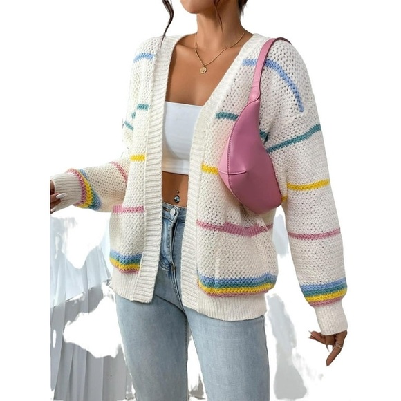 Casual Striped Long Sleeve Multicolor Women Cardigans (Women's) - Picture 6 of 8
